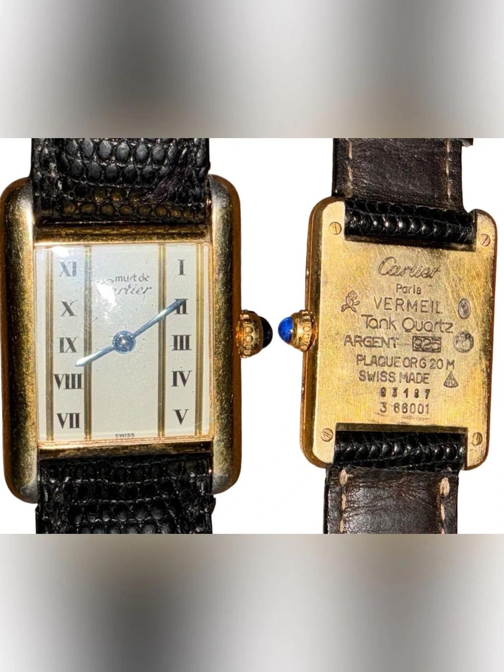 Vintage Must de Cartier Tank Vermeil Quartz 925 Watch New Battery Swiss Classic